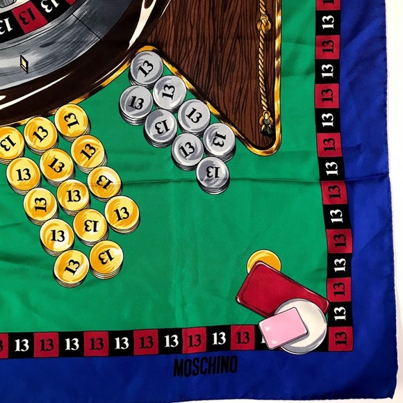 auth MOSCHINO gambler LUCKY 13 Roulette SILK scarf - Picture 15 of 16